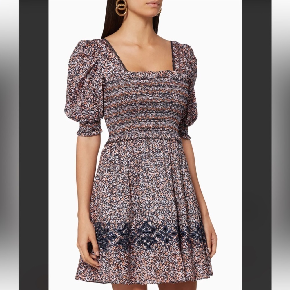 SIMKHAI Athena Floral Smocked Dress